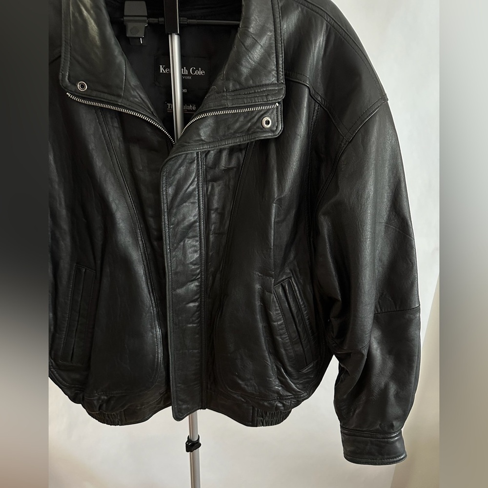 Kenneth Cole Vintage Black Leather Zip Jacket Thinsulate Lining Size XL X-Large - Picture 3 of 10